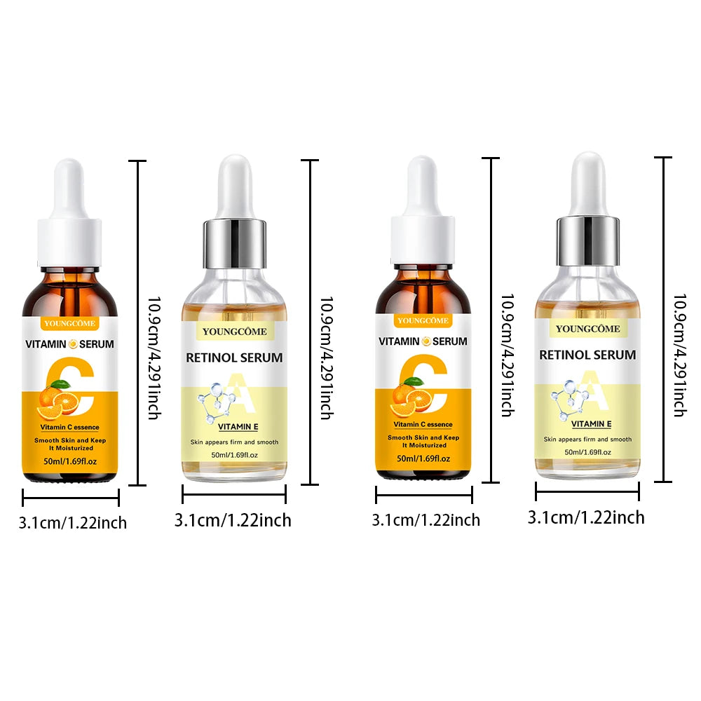 YOUNGCOME Vitamin C & Retinol Serum Set | Hydrating, Smoothing & Anti-Wrinkle | Fortified with Vitamin E | 2pcs x 50ml