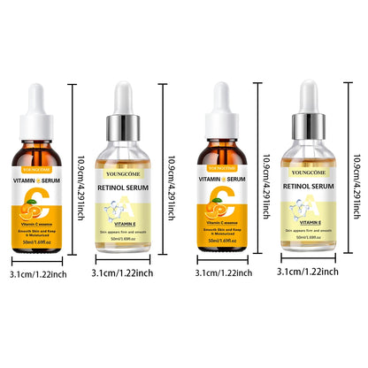 YOUNGCOME Vitamin C & Retinol Serum Set | Hydrating, Smoothing & Anti-Wrinkle | Fortified with Vitamin E | 2pcs x 50ml