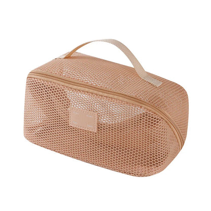Large Capacity Mesh Handheld Makeup Bag Zipper Multi-layer Transparent Mesh Cosmetic Bag Organizer Case Square