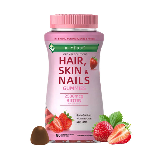 BIYYODĚ | Biotin Hair Gummies 2500mcg | Hair, Skin & Nails Support, Vitamins C & E, Non-GMO | 80 Gummies