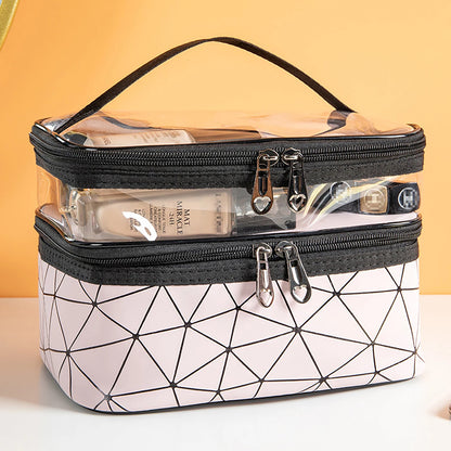 Doublelayer Makeup Bag,Waterproof PVC Travel Pouch Portable Washbag
