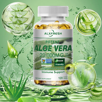 ALXFRESH | Aloe Vera 20,000mg Capsules | Digestive Health, Detox, Liver & Immune Support | 120 Capsules