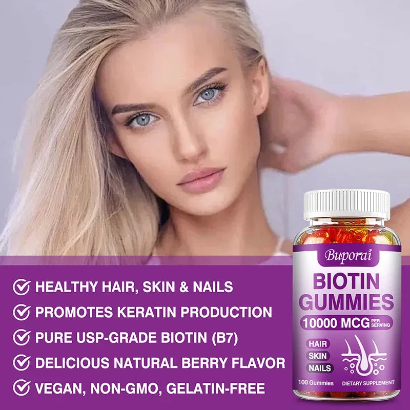 Buporai | Biotin Gummies| Hair, Skin & Nails, Immunity, Digestion Support | 100 Gummies