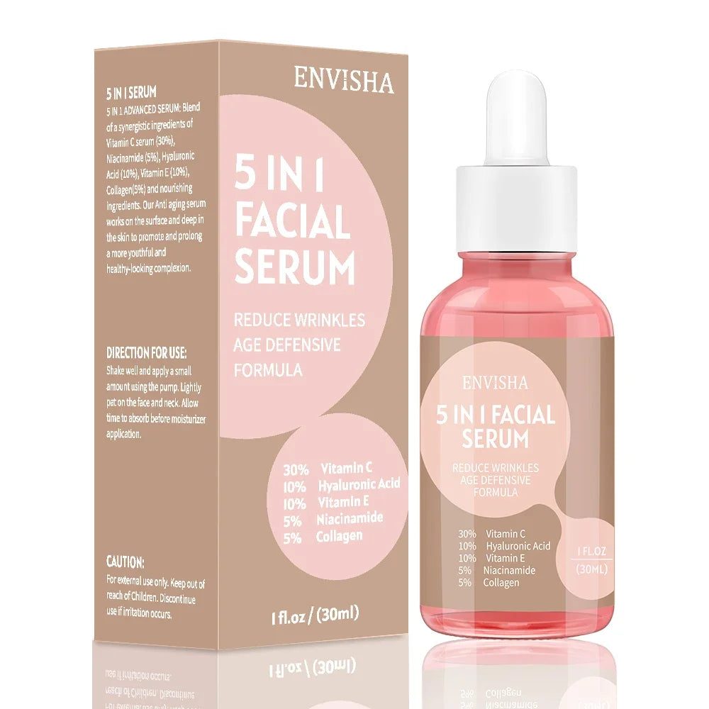 ENVISHA 4-in-1 Facial Serum | Hyaluronic Acid, Niacinamide, Vitamin C & E | Anti-Aging, Deep Moisturizing & Firming | 30ml