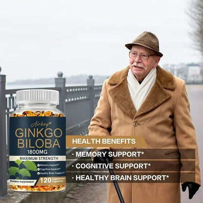 Airboy | Ginkgo Biloba 1800mg | Memory, Cognitive & Brain Support | 30 Vegetarian Capsules