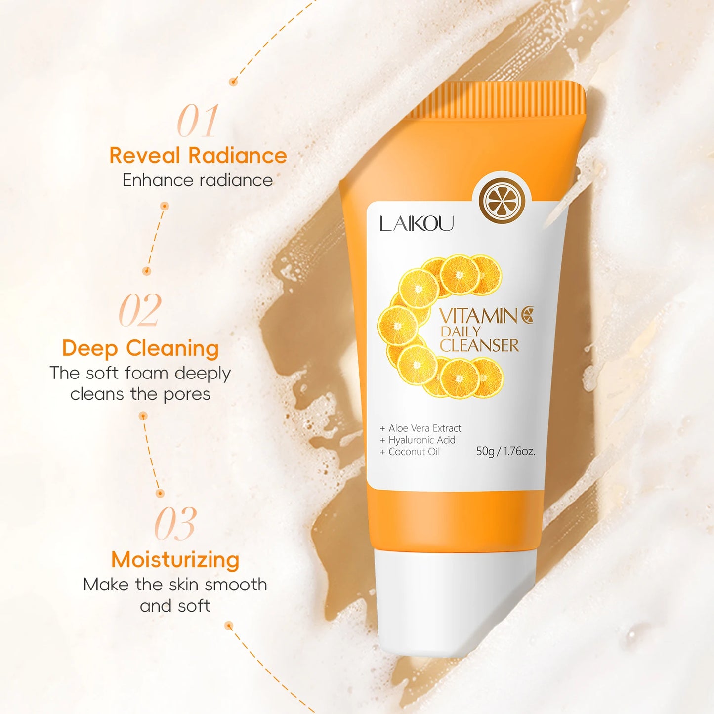 LAIKOU | Vitamin C, Aloe Vera & Hyaluronic Acid | Brightening & Deep Cleansing