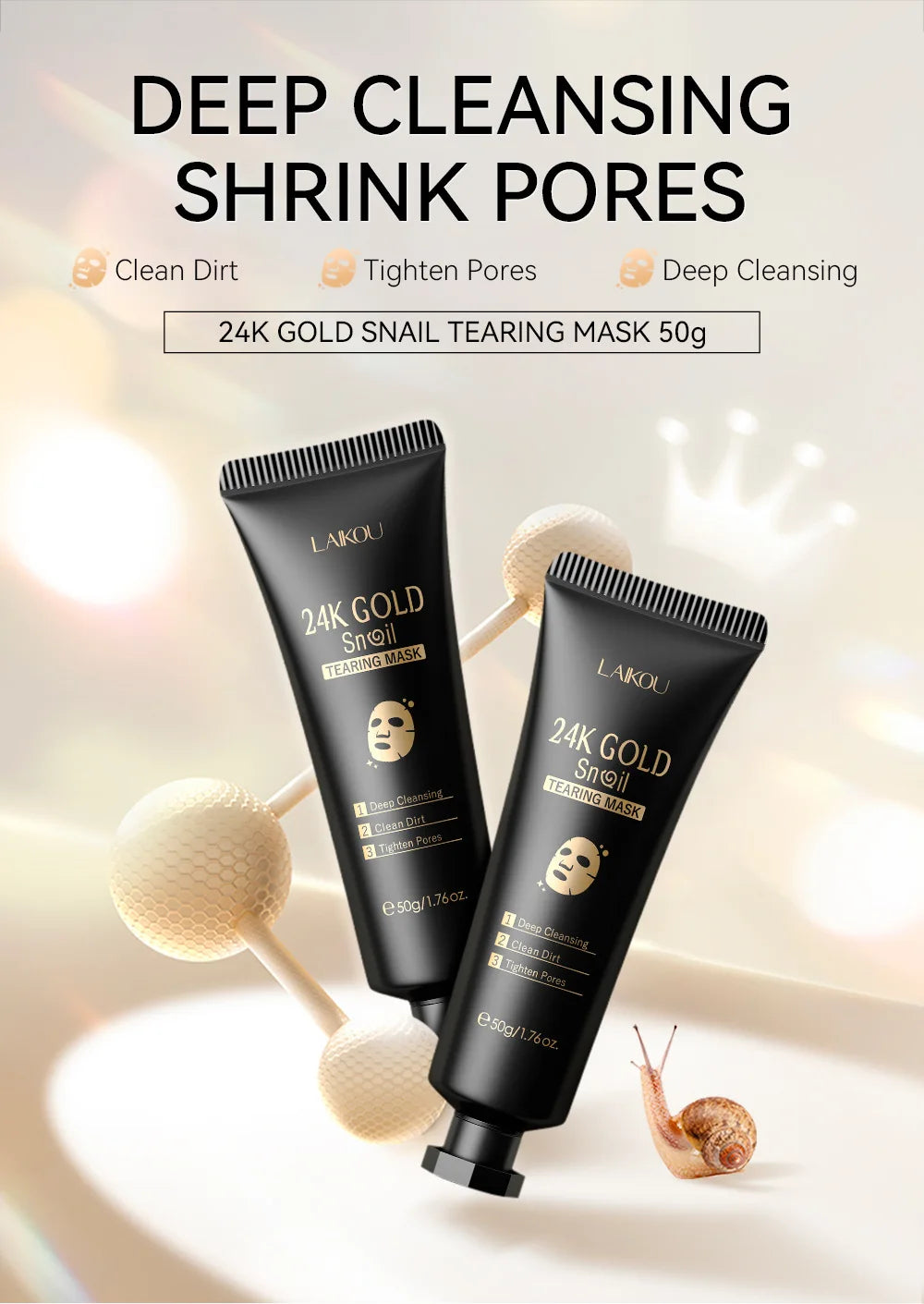 LAIKOU 24K Gold Sakura Peeling Face Mask | Anti-Wrinkle, Whitening & Blackhead Removal | Tear-Off Facial Mask for Smooth, Radiant Skin