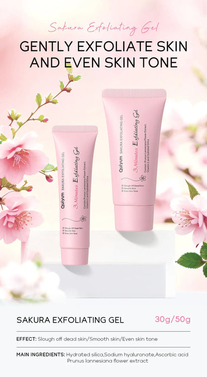 Quiyum Sakura Exfoliating Gel | Facial Scrub with Vitamin C & Prunus Lannesiana Extract | Moisturizing, Smoothing & Even Skin Tone | 50g
