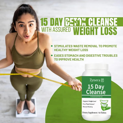 Zynera | Aloe 15-Day Cleanse & Weight Loss | Detox, Fat Block, Appetite Control | 60 Capsules