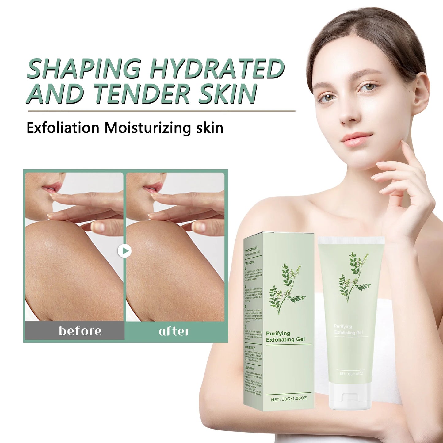 30g Purifying Exfoliating Gel - Gentle Face Body Scrub for Dullness, Yellowish Skin - Brightening, Smoothing Skin Care Treatment