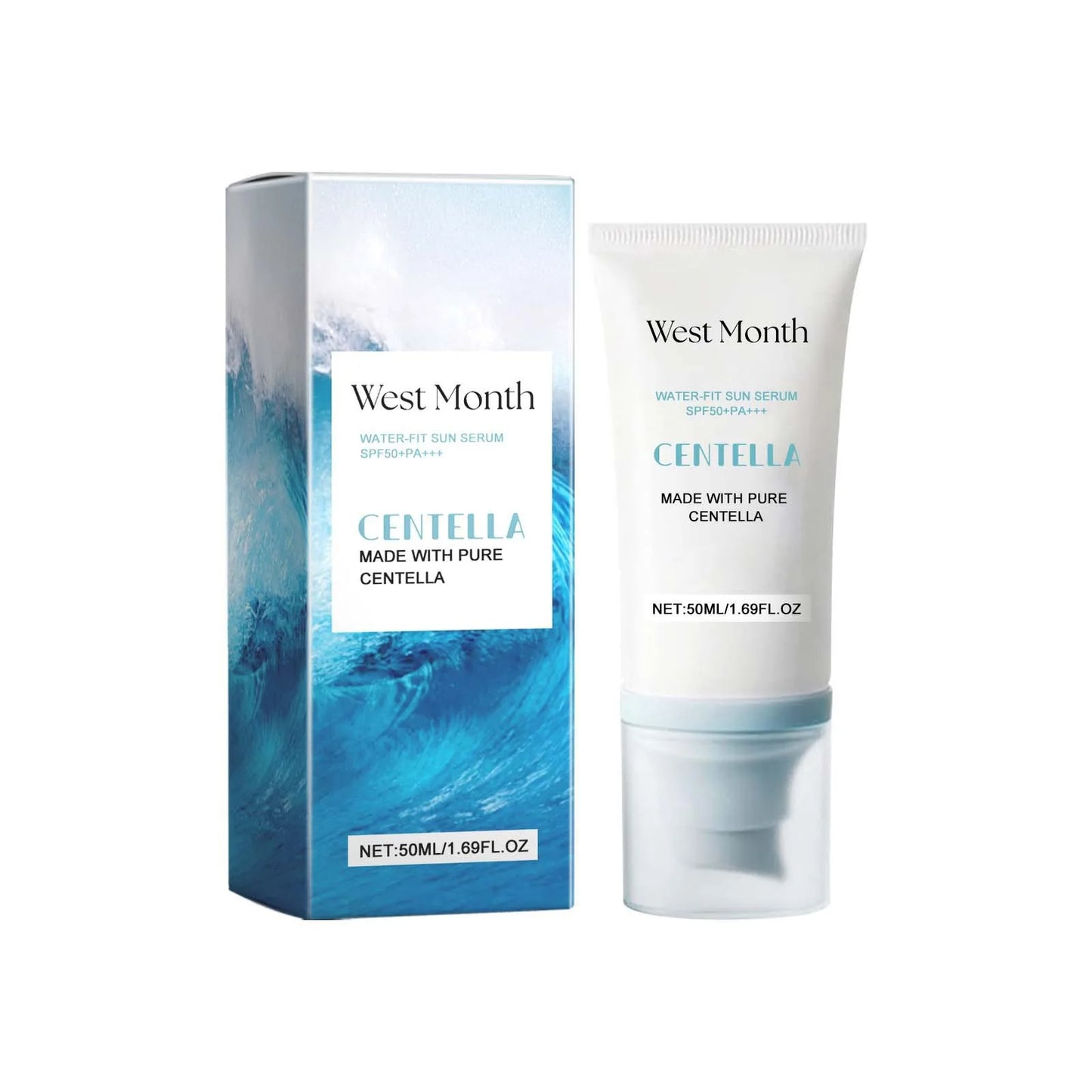 West Month Water-Fit Sun Serum SPF 50+ PA++++ | Korean Sunscreen with Pure Centella | Hydrating, Moisturizing & Oil Control for Sensitive Skin | 50ml