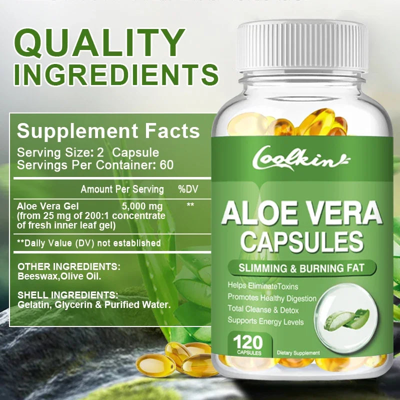 Coolkin | Natural Aloe Vera Extract Capsules | Slimming, Fat Burning, Detox, Digestion, Energy Support | 60 Capsules