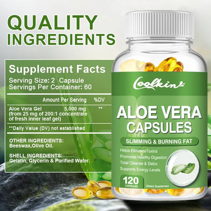 Coolkin | Natural Aloe Vera Extract Capsules | Slimming, Fat Burning, Detox, Digestion, Energy Support | 60 Capsules