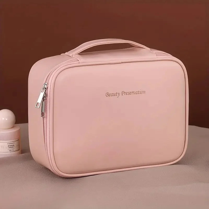 Large Capacity Waterproof PU Cosmetic Bag with Divider, Portable Travel Cosmetic Toiletry Storage Bag, Cosmetic Travel Bag  ...