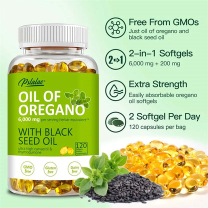 Pslalae | Oregano Oil Black Seed Softgels | Immune & Digestive Health Support