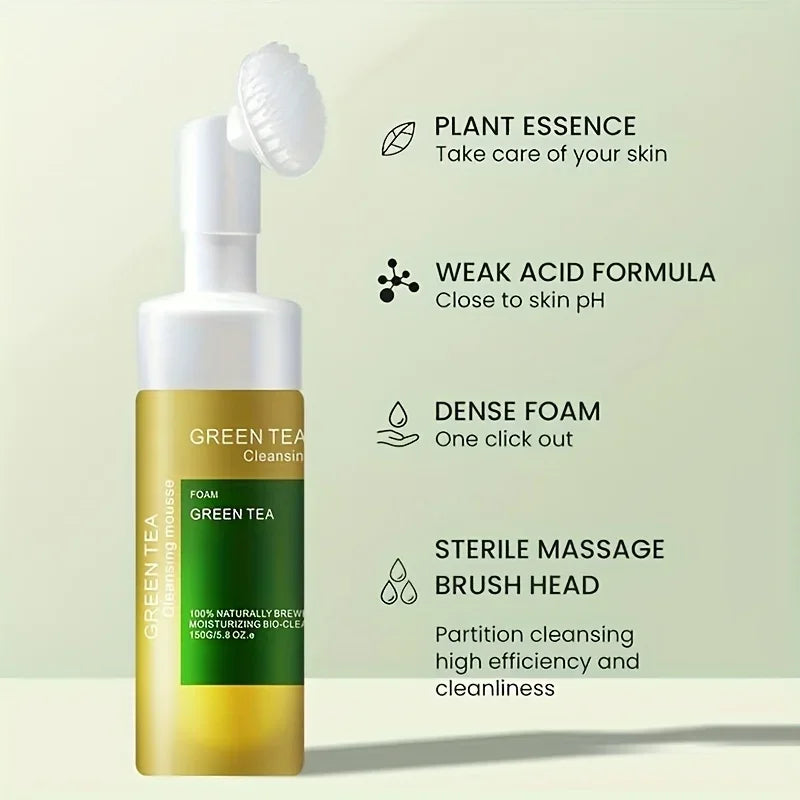 150ml Green Tea Amino Acid Cleanser Mousse - Moisturizing Hydrating  Oil Control Makeup Remover Cleansing Foam Facial Wash