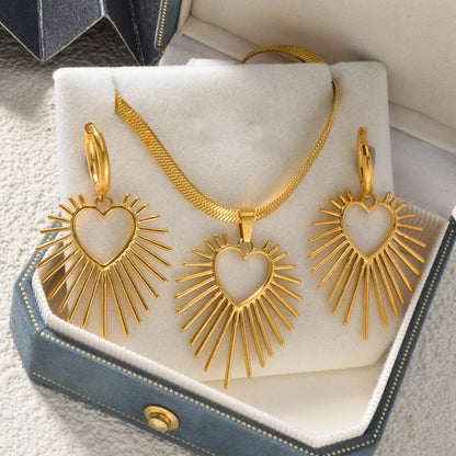 Stainless Steel Necklace Earrings Set Trend Moon Star Hollow Pendant For Women Fashion Party 18K Gold-Plated Jewelry Set Gift