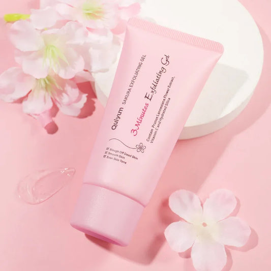 Quiyum Sakura Exfoliating Gel | Facial Scrub with Vitamin C & Prunus Lannesiana Extract | Moisturizing, Smoothing & Even Skin Tone | 50g