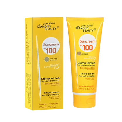 DIAMOND BEAUTY SPF 100 Tinted Sunscreen | Ultra Protective, Lightweight & Fast Absorbing | For Sensitive Skin with Hyaluronic Acid | 100ml