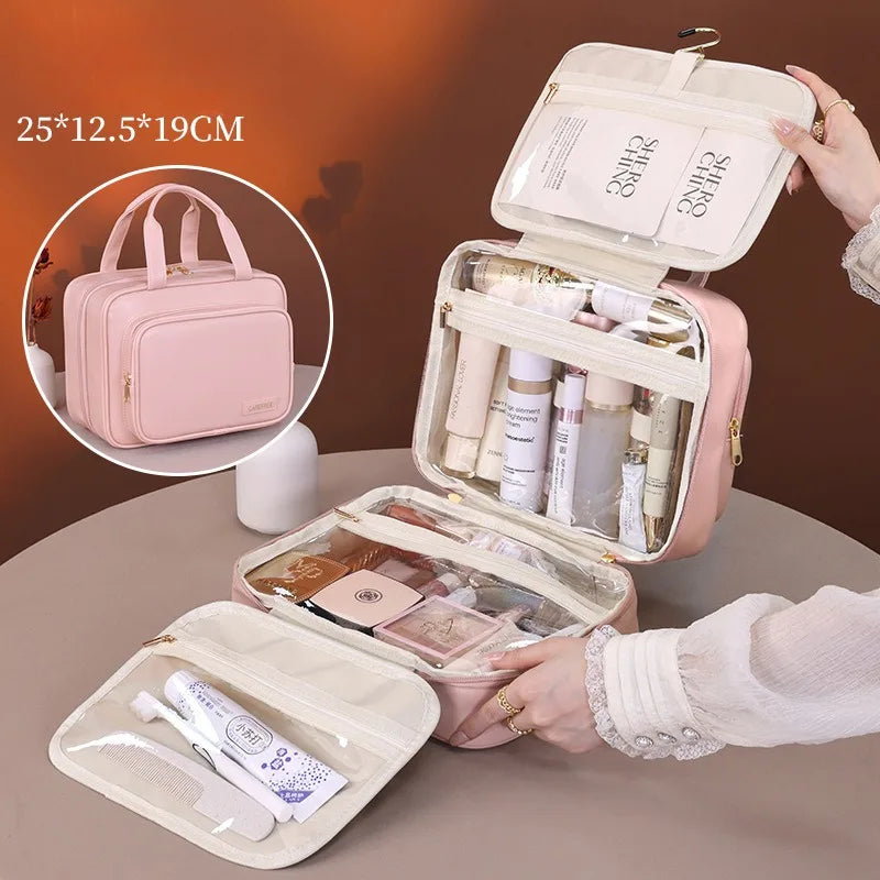Large Capacity Women’s Travel Toiletry Bag,Foldable Multi-Compartment Cosmetic Organizer with Durable Zipper, Hook, Top Handle