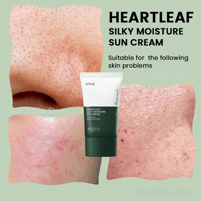 Anua Heartleaf Silky Moisture Sun Cream SPF50+ | Lightweight & Hydrating Daily Facial Sunscreen | 50ml