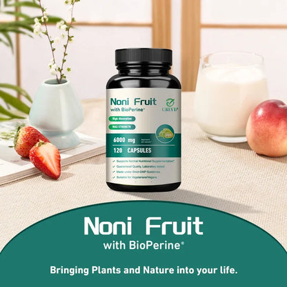 GREVIP | Noni Fruit with BioPerine® 6000mg | Immunity, Skin Health, Energy, Endurance | 60 Capsules