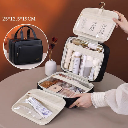 Large Capacity Women’s Travel Toiletry Bag,Foldable Multi-Compartment Cosmetic Organizer with Durable Zipper, Hook, Top Handle