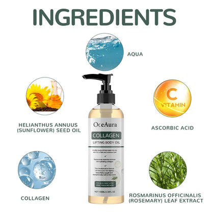 Collagen Lifting Body Oil - Hydrate & Firm With Collagen & Sunflower Seed Oil - Improve Elasticity For Supple Skin