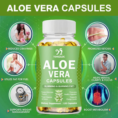 YIMIDUK | Aloe Vera Capsules | Relieves Constipation, Appetite Control, Fat Burn, Detox | 60 Capsules