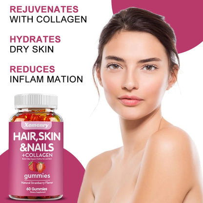 Xemenry | Biotin & Vitamin Gummies with Collagen | Hair, Skin & Nails Support | 60 Gummies