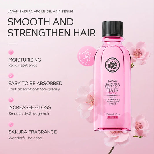 LAIKOU Japan Sakura Organic Hair Oil Gloss Treatment Smoothing Hair Serum Frizz Control Shine Booster Argan Oil 60ml/100ml