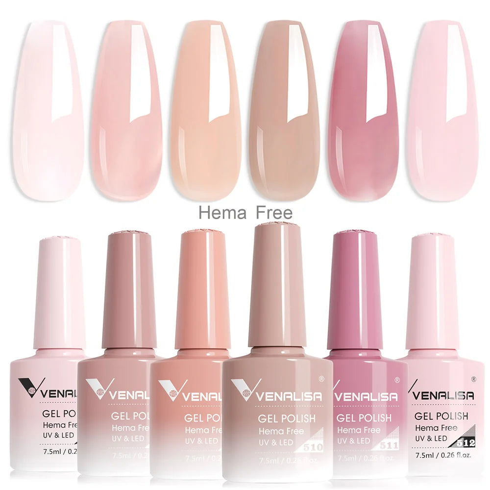 Venalisa Nail Gel Polish Kit HEMA FREE Nude Pink Color Collection Self Leveling Full Coverage Nail Manicure Set 6Pcs Kit