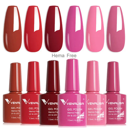 Venalisa Nail Gel Polish Kit HEMA FREE Nude Pink Color Collection Self Leveling Full Coverage Nail Manicure Set 6Pcs Kit