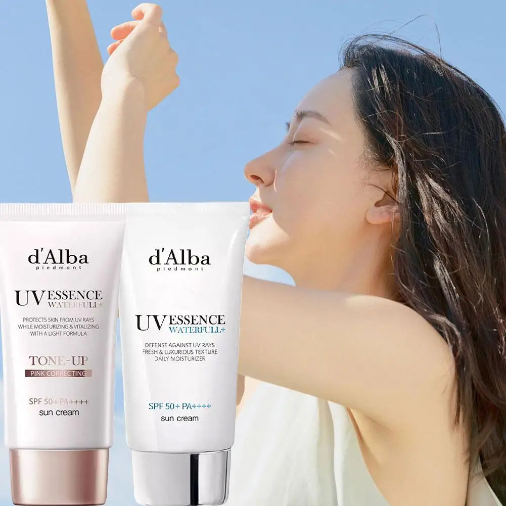 d'Alba UV Essence Waterfull+ Sunscreen SPF 50+ PA++++ | Full Body UV Protection, Hydrating & Tone-Up Pink Correcting Sun Cream | 50ml