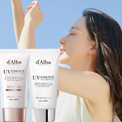 d'Alba UV Essence Waterfull+ Sunscreen SPF 50+ PA++++ | Full Body UV Protection, Hydrating & Tone-Up Pink Correcting Sun Cream | 50ml