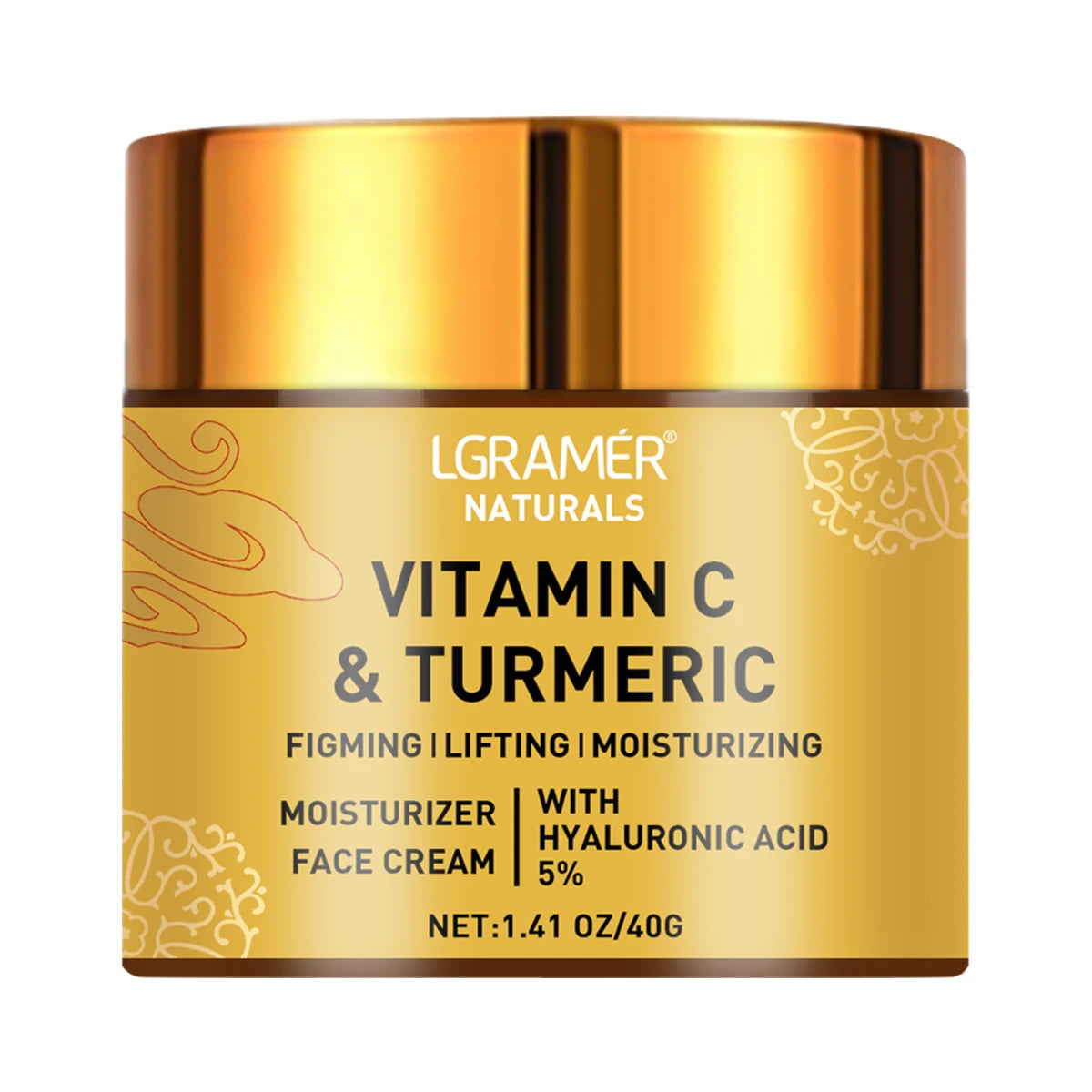 LGRAMÉR Naturals Turmeric & Vitamin C Face Cream | Retinol & 5% Hyaluronic Acid | Firming, Lifting, Moisturizing & Whitening Skincare | 70g