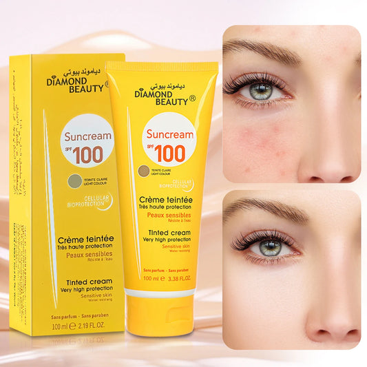 DIAMOND BEAUTY SPF 100 Tinted Sunscreen | Ultra Protective, Lightweight & Fast Absorbing | For Sensitive Skin with Hyaluronic Acid | 100ml