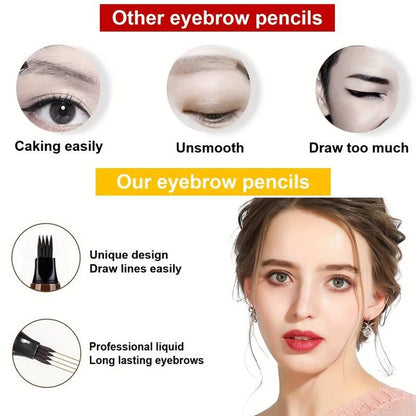 Waterproof Microblading Eyebrow Pen | 4-Split Tip, Natural-Looking Brows, Long-Lasting Makeup | 5 Colors