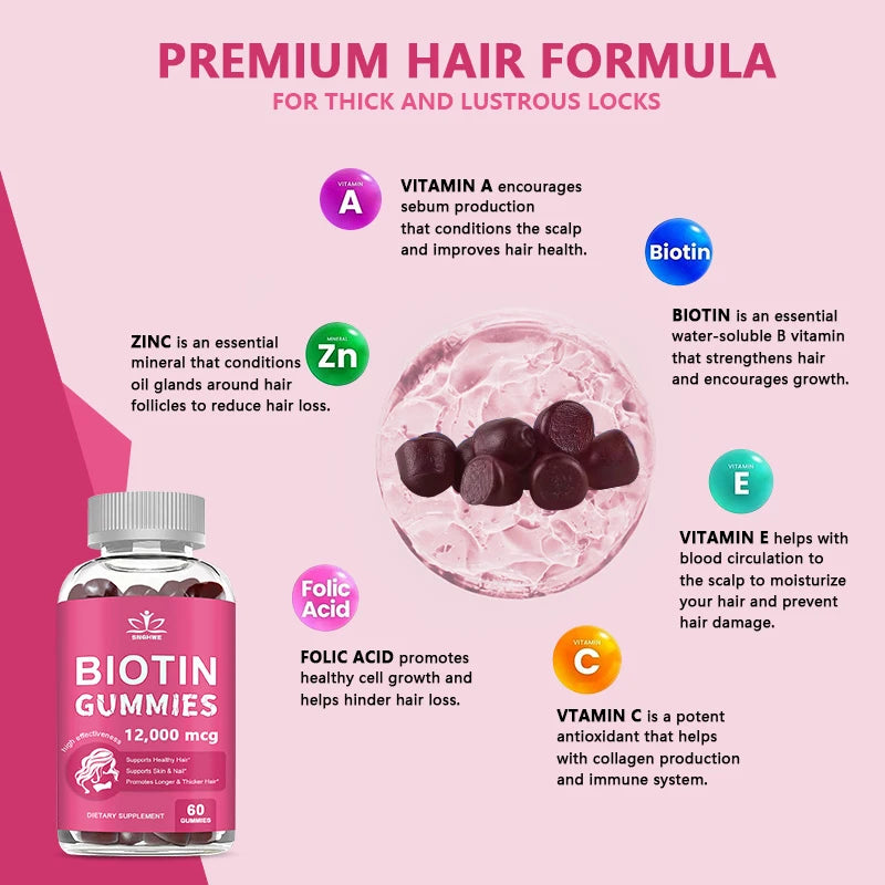 SNGHWE | Collagen & Biotin Gummies| Hair Growth, Skin & Nail Support | 60 Gummies