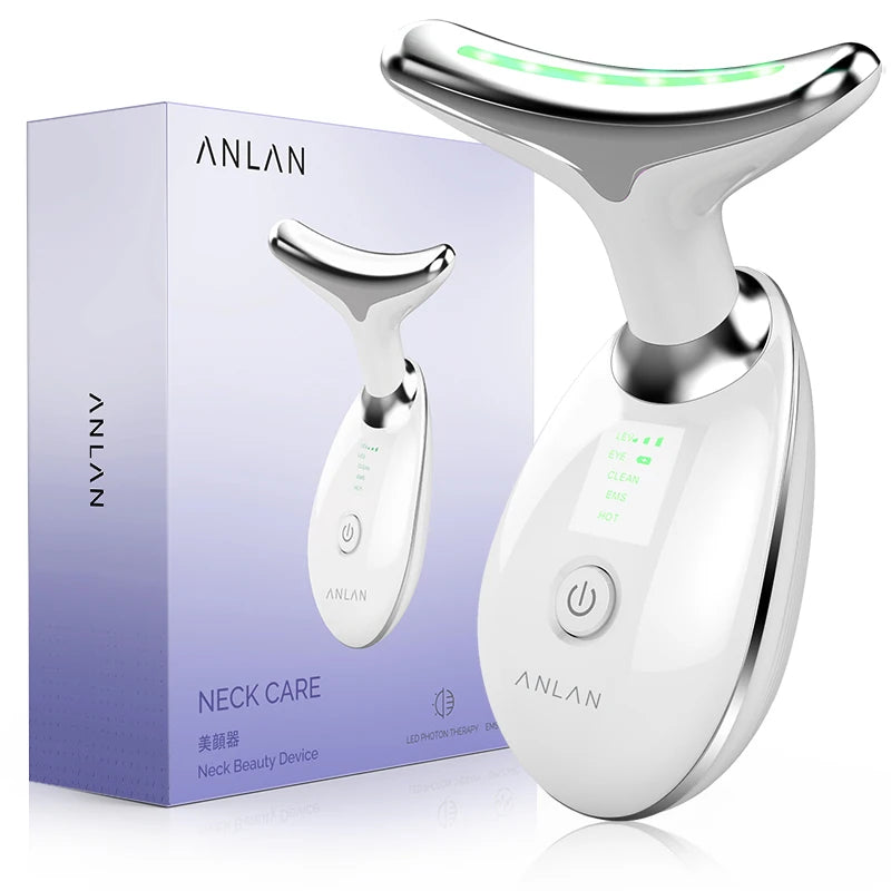 ANLAN Neck & Face Beauty Device | EMS Facial & Neck Lifting with 3-Color Light Therapy for Skin Tightening & Double Chin Reduction