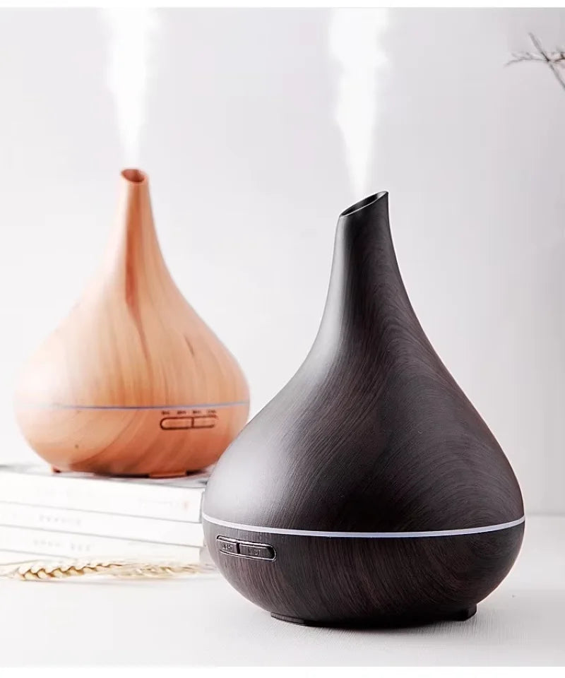 400 ML Modern Electric Humidifier Essential Aroma Oil Diffuser Ultrasonic Wood Grain Air Humidifier Mist Maker LED Light