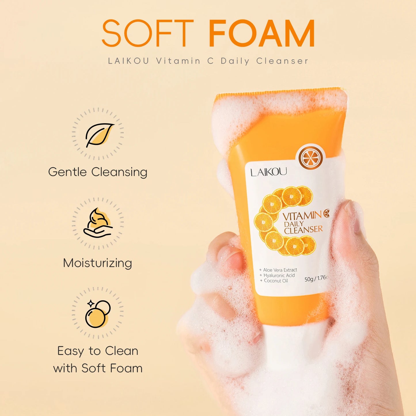 LAIKOU | Vitamin C, Aloe Vera & Hyaluronic Acid | Brightening & Deep Cleansing