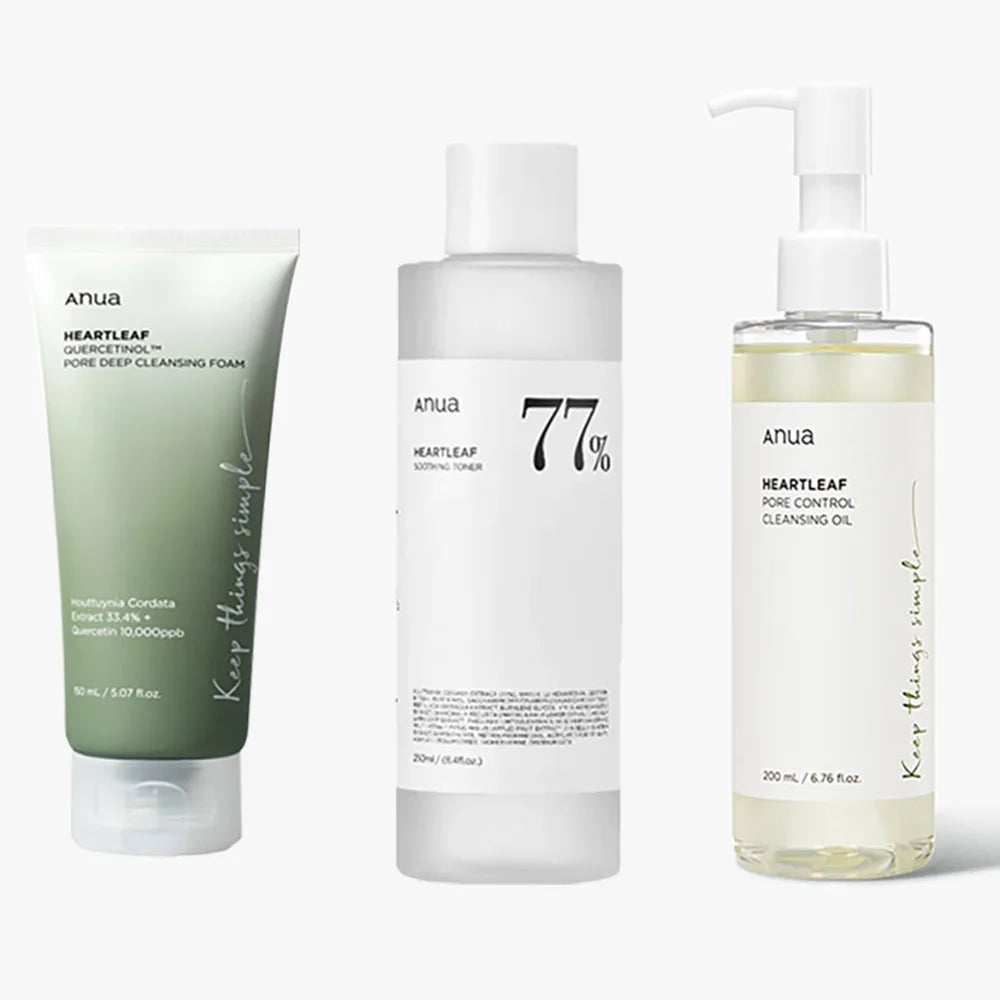 Anua Heartleaf 77% Skincare Set | Pore Control Cleansing Oil & Deep Cleansing Foam with Quercetinol | Moisturizing & Oil Control