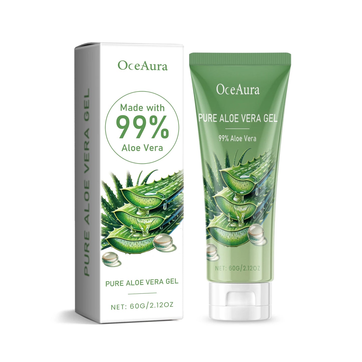 OceAura | 99% Pure Aloe Vera | Sunburn Repair, Hydrating, Moisturizing, Soothing & Smoothing Facial Gel | For Dry & Sensitive Skin