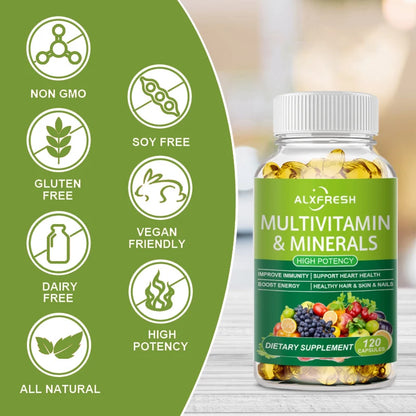 ALXFRESH | Multivitamin & Minerals Dietary Supplement | Boosts Immunity & Energy, Supports Hair, Skin & Nails