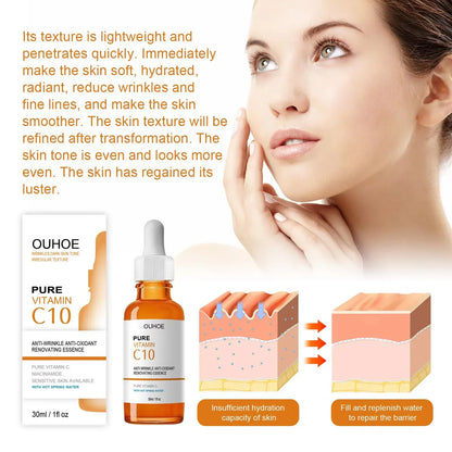 OUHOE Pure Vitamin C10 Essence | Anti-Wrinkle, Antioxidant & Skin Renewal | With Hot Spring Water | 30ml