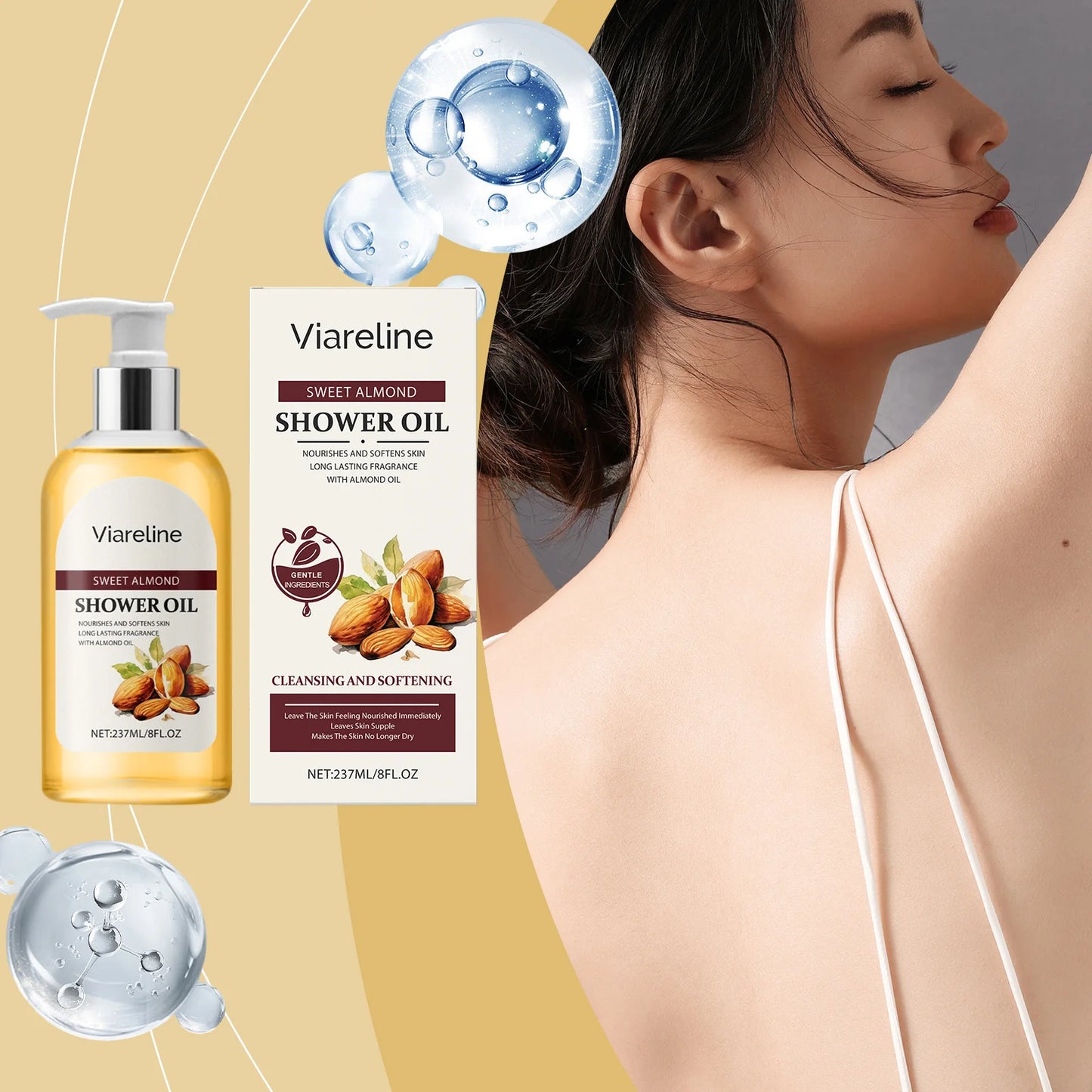 Sweet Almond Shower Oil – Nourishing Body Wash for Soft, Hydrated Skin (237ml/8 fl oz)