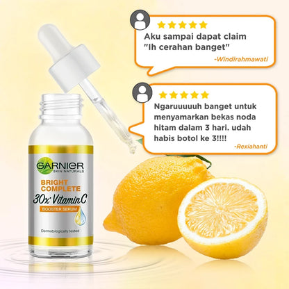 Garnier Bright Complete Booster Serum | 30x Vitamin C + Niacinamide | Whitening, Acne Mark Fading & Skin Tone Brightening | 30ml