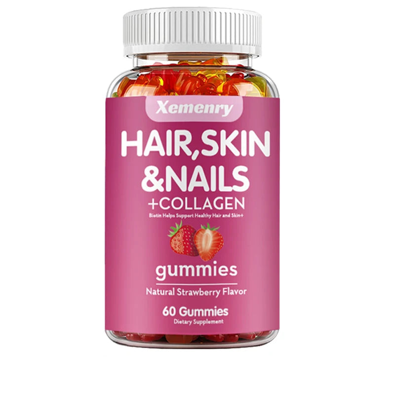 Xemenry | Biotin & Vitamin Gummies with Collagen | Hair, Skin & Nails Support | 60 Gummies