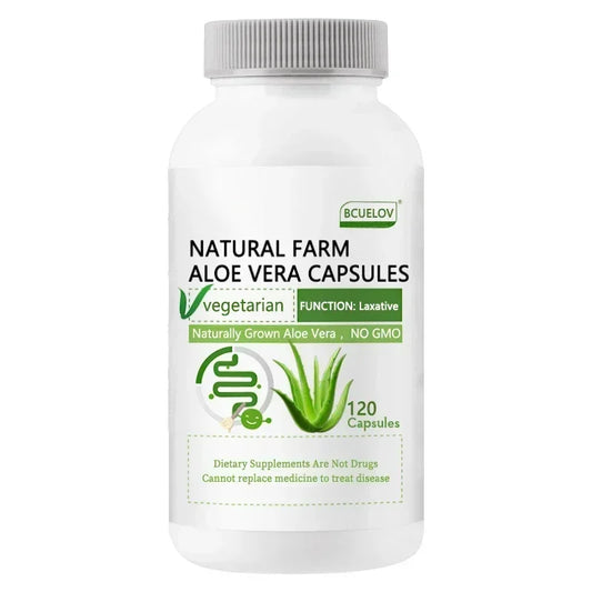 Bcuelov | Natural Farm Aloe Vera Capsules | Constipation Relief, Stomach Balance, GI Comfort | 120 Capsules